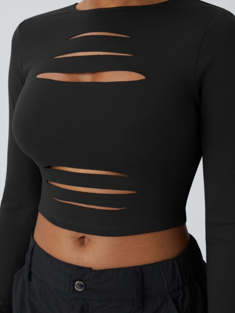 HALARA Black Long-Sleeve Cutout Crop Top Sz Lg - New with Tags - Picture 2 of 5